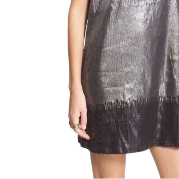 Free People Drenched In Sequins Dress Silver Gunmetal Metallic Combo Size Large - Picture 10 of 14
